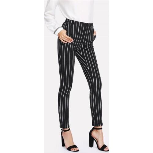 Womens Cool Striped Slim Pencil Pants Breathable Professional Ol New Style Autumn Pencil Pants Lift Hips Black Stripe Leggings