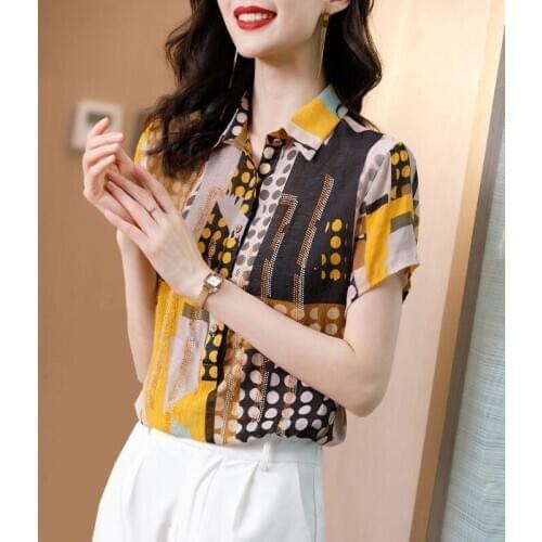 Women Spring Summer Style Chiffon Blouses Shirts Lady Casual Turn-down Collar Short Sleeve Chiffon Blusas Tops ZZ0670