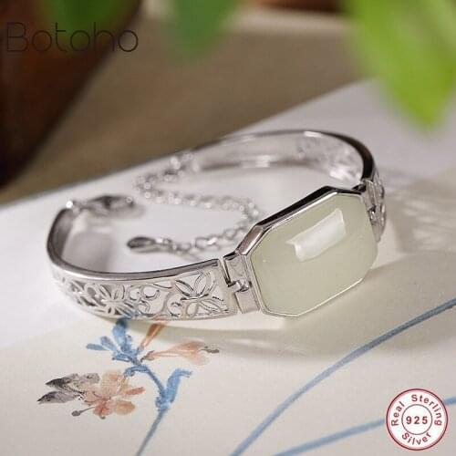 Ethnic Hollow Butterfly Bracelets for Women Diamond Jade Bracelet Gemstones Real 925 Sterling Silver colour Fine Jewelry