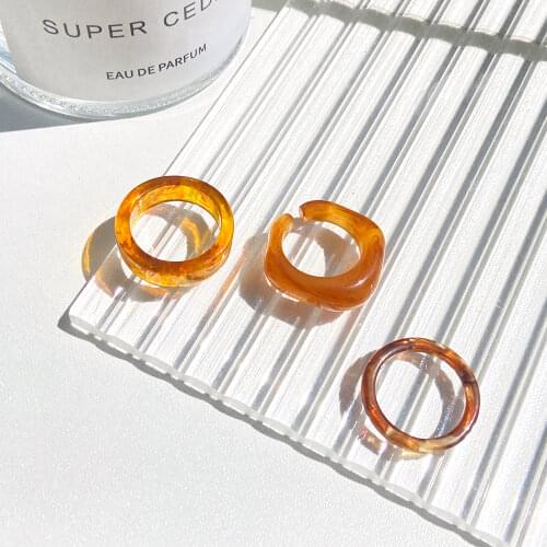 3PCS/SET Korea Fashion Vintage Simple Aesthetic Acetate Colorful Acrylic Thick Round Rings Set For Women Girls Jewelry Accessory