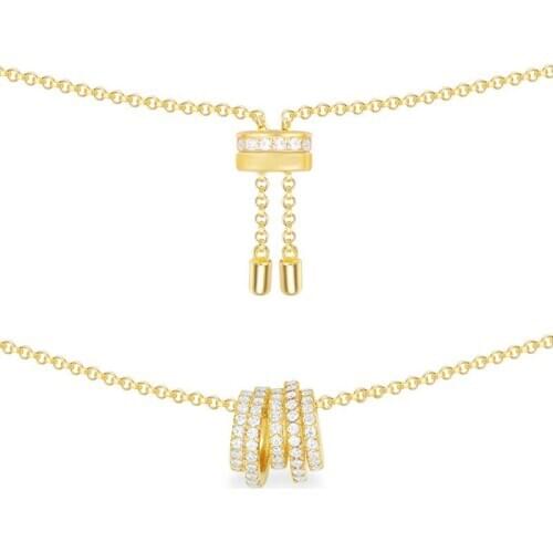 SLJELY Fashion Pure 925 Sterling Silver Yellow Gold Color Multi Hoop Circles Adjustable Necklace Micro 3A Zirconia Women Jewelry