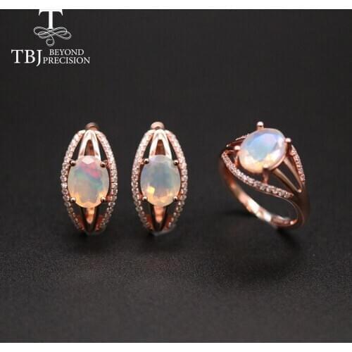 100% Natural Opal jewelry set Oval cut 8*10mm 7.5ct clasp earring ring 925 sterling silver fine jewelry for women mom wife gift