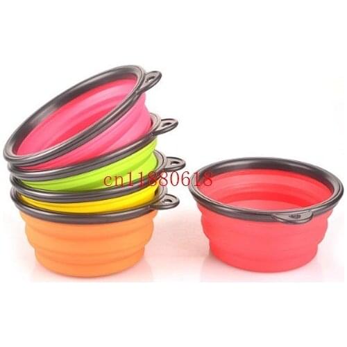 100pcs/lot Free Shipping Pet Dog Cat Bowl Puppy Drinking Collapsible Easy Take Outside Feeding Water Feeder Travel Bowl Dish