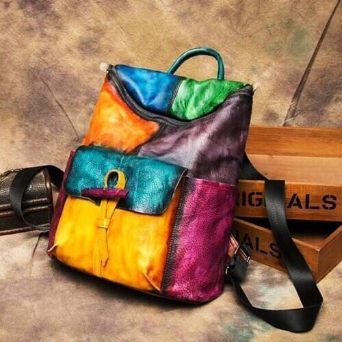 2020 New Hand-Painted Womens Leather Backpack Retro Zhen Pi Bao