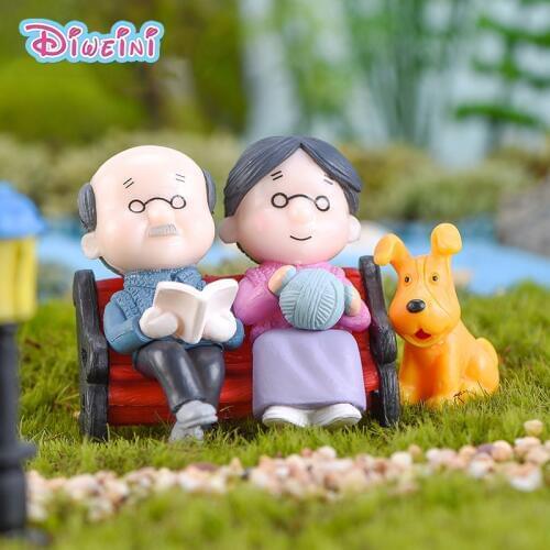 3pcs Granny Grandpa beach Model Chinese action Figure Miniature Figurine home Garden Dollhouse Decoration DIY Accessory toy gift
