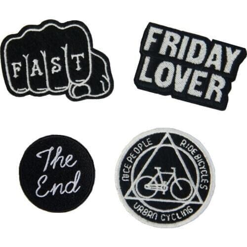 50 Pcs/lot Embroidered Patches Letter Bike Love Black Paste Denim Clothing Decorative Sticker Sewing Accessories Wholesale