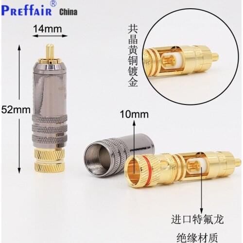 8pcs R1731 Hi-End 24K Gold Plated Copper RCA Plug Durable RCA Connector Screws Soldering Locking Audio Video WBT Plug