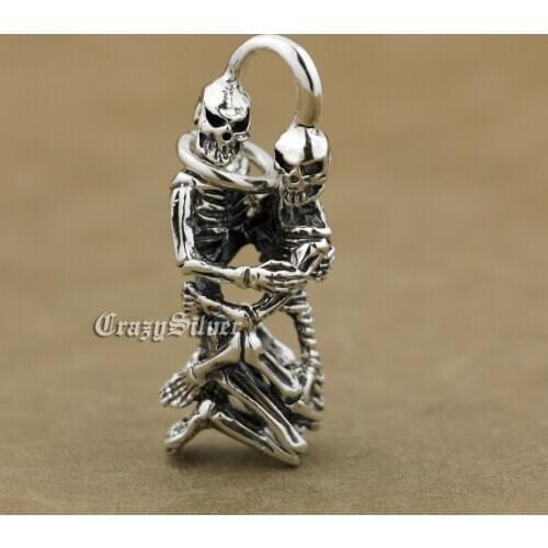 925 Sterling Silver Forever Love Sex Skull Mens Biker Rock Punk Pendant 9S019