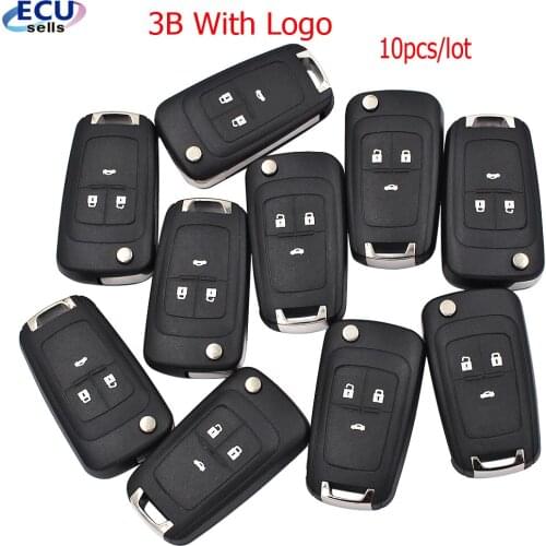 Promotion ! 10PCS X NEW 3 Button Flip Folding Key Shell Case Fob for Chevrolet Aveo Cruze Uncut Blade with Logo