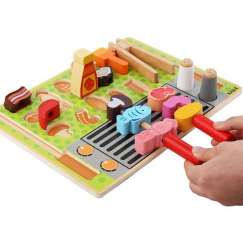 Free Shipping Kids Pretend Play Wooden Toys 4 Styles Simulation Kitchen Barbecue Breakfast and Fruit Store Baby Education Puzzle