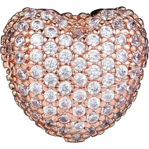 CKK Silver 925 Jewelry Fits Pandora Bracelets Pave Open My Heart Clip Rose Gold Original Sterling Silver Beads