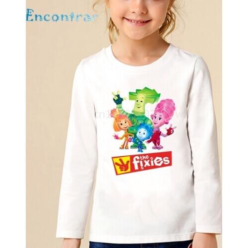 Children Russian Cartoon The Fixies Print T shirt Kids Funny Casual Tops Boys Girls Comfortable Long Sleeve Baby T-shirt,LKP5148