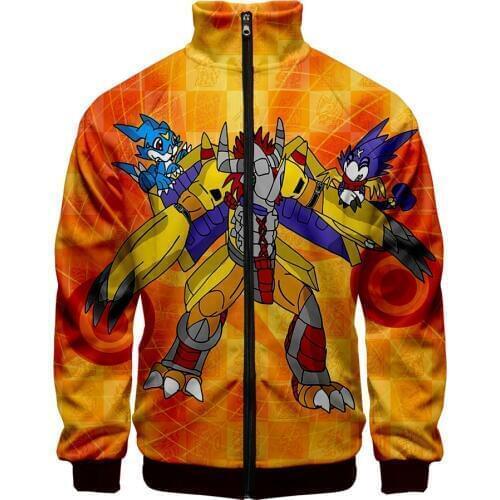 Digimon Fighting Tyrannosaurus Autumn Winter Hoodies Men Sweatshirts Zipper Fitness Hoody Jackets And Coats For Men Harajuku