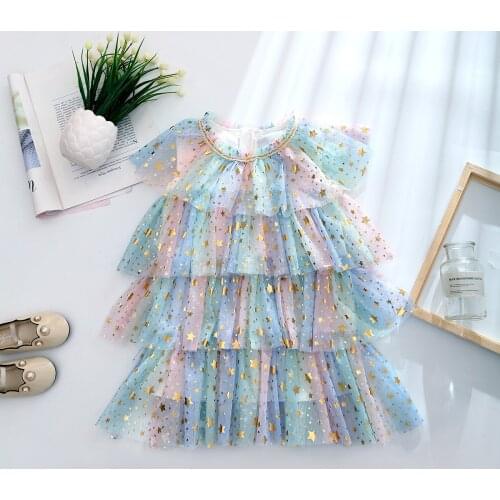 Girls New Summer Shiny Sequins Dress for Kids Birthday Party Princess Vestido Toddler Sparkle Rainbows Clothing Outfit 2Yrs