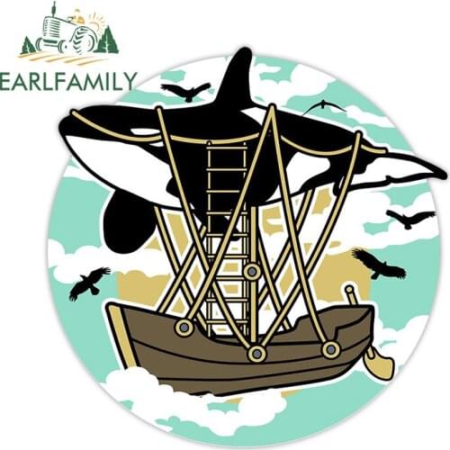 EARLFAMILY 13cm x 12.9cm For Whale Ocean Cartoon Car Sticker RV Air Conditioner Personality Decal Waterproof Occlusion Scratch