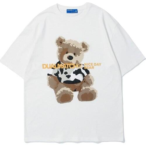 Mens Tee Tops Clothes Harajuku Creativity Tee Shirt Short Sleeve Male Tshirt Novelty Bear Print T Shirt Cotton Tops