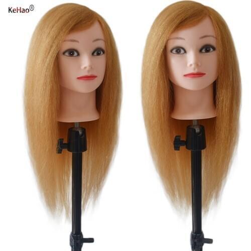 100% Real Hair Doll Head For Barber Practice Hairstyle Kappershoofd Hairdresser Natural Animal Hair Gold Mannequin Training Head