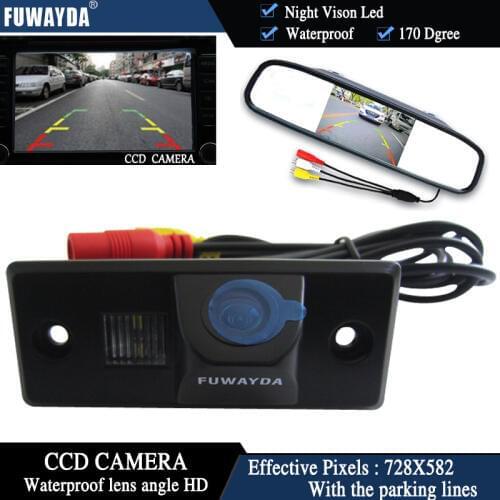 FUWAYDA Color CCD Chip Car RearView Camera for PORSCHE CAYENNE VW SKODA FABIA TIGUAN TOUAREG+4.3Inch rearview Mirror Monitor HD