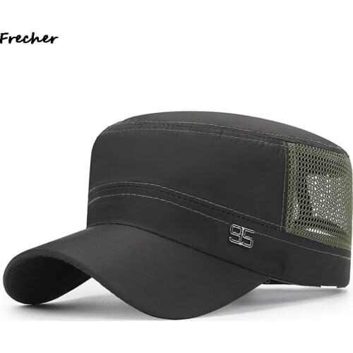Summer Mens Hat Mesh Breathable Military Hats Adjustable Size Simple Flat Top Cap For Men Snapback Dads Hat Outdoor Caps