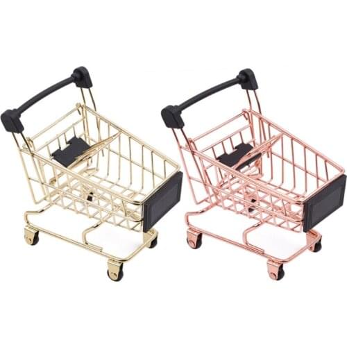 Creative Simulation Mini Iron Metal Shopping Cart Supermarket Trolley Sundries Storage Basket Shopping Cart