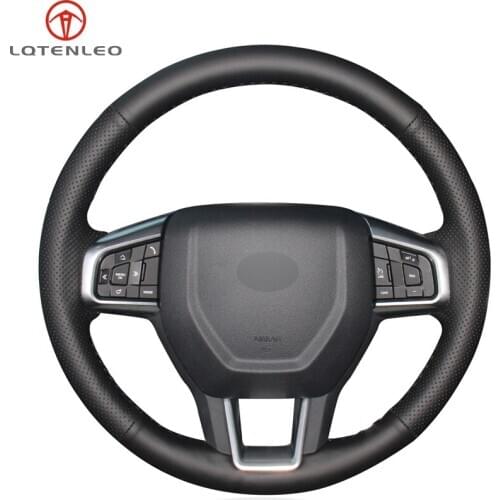 LQTENLEO Black Artificial Leather DIY Hand-stitched Car Steering Wheel Cover For Land Rover Discovery Sport 2015-2018