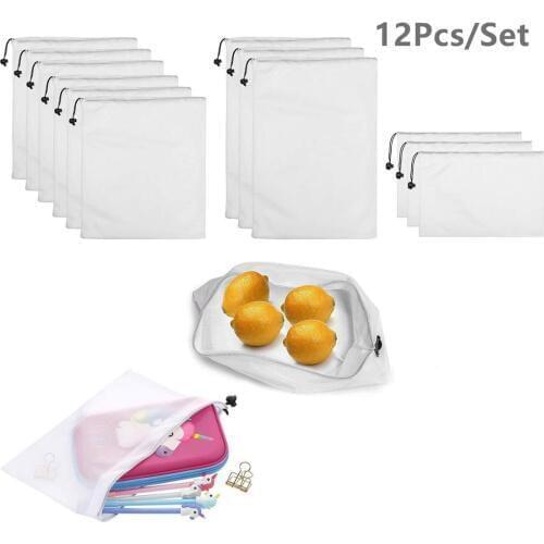 12pcs Reusable Mesh Produce Bag eco friendly Washable Fruit Vegetable Produce Mesh Bag with Drawstrings for Shopping & Storage