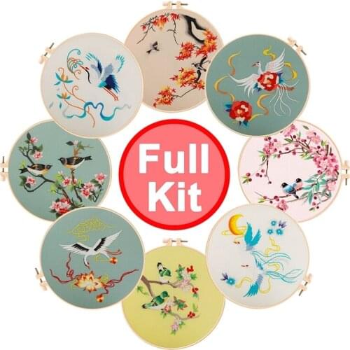 Fairy Crane Embroidery Kit for Beginners Landscape Birds Embroidery Starter Kits Gift Embroidery Set English Description