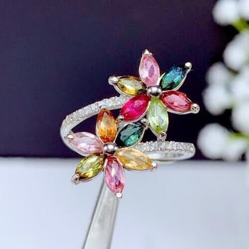 New shop promotes natural tourmaline ring, popular design, multicolored jewel row lady, special 925 silver handmade