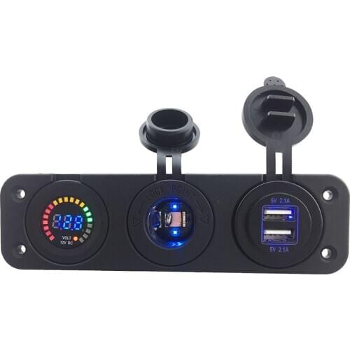 DIY 3 in 1 Panel 4.2A Dual USB Car Charger Outlet Voltmeter Cigarette Lighter Socket Splitter Adapter for Truck Car Marine Boat
