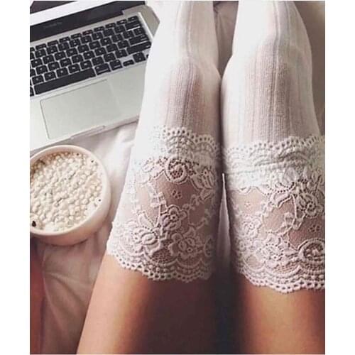 Merry See Perfumed Ruched Mesh Above Knee Garter Socks White