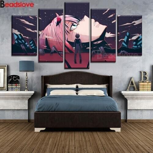 Full Square/Round Drill 5D DIY Diamond Painting 5 Pieces"cartoon Anime Zero Two" 3D Embroidery Cross Stitch kits