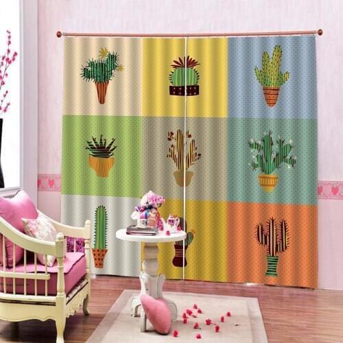 Custom Cartoon lovely Small plant Pattern Curtain Digital Print For Living room bedroom Blackout Window Drapes Decor Sets