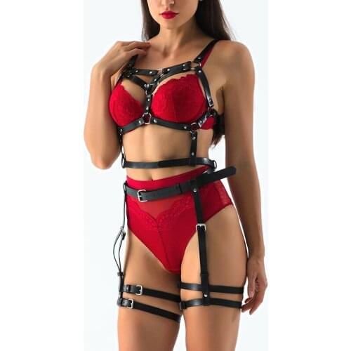 BDSM Leather Harness Sets Women Sexy Underwear Body Bondage Chest Harness Fetish Erotic Thigh Garter Sex Clothing Belt Gothic