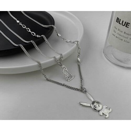 Origin Summer Unique Design Double Layer Hollow Out Rabbit Pendant Necklace for Women Exquisite Asymmetry Necklace Jewelry