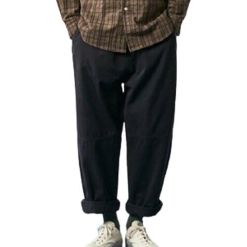 Simple Solid Color Mens Corduroy Patch All-Match Straight Overalls Trousers Elastic Can Be Tied Casual Pants High Street