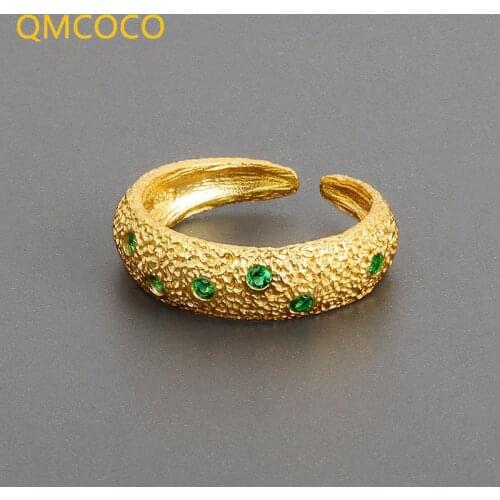 QMCOCO 925 Silver Rings For Women New Trend Vintage Charm Creative Emerald Zircon Couples Jewelry Party Gifts