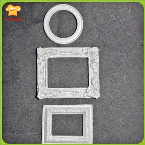 LXYY Geometry Resin Relief Sculpture DIY Frame Round Cake Decoration Retro Frame Double Sugar Silicone Molds