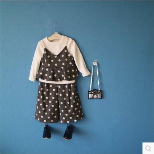 Retail New 2017 Baby Girls Flounce Tops Shirts + Dot Wide Leg Pants Suit,fashion Kids Girl Clothes Set Costume For Kids