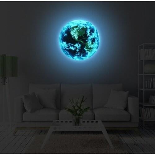 3D Luminous Earth Pattern Self-adhesive DIY Removable Wall Sticker for Kids' Room Nursery Living Room Home Decoraions