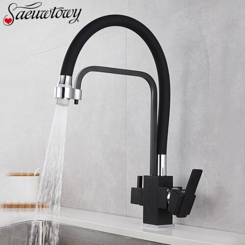 Black Kitchen Faucet Filter Lead Free Sink Faucet Double Handel 360° Rotatable Kitchen Taps Hot Cold Mixer Crane Shower Mode