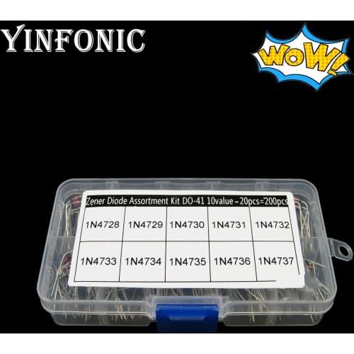 10 values 200pcs 1W Zener diode 1N4728~1N4737 Glass Zener Diode kit Box Set