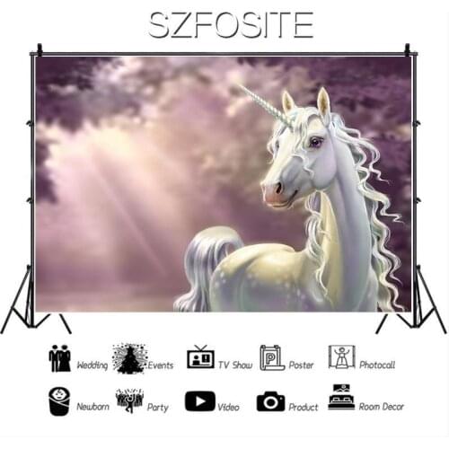 Cute White Horse Unicorn Romantic Pink Glow Backdrop Girl Birthday Party Room Decoration Photography Photo Kids Vinyl Background