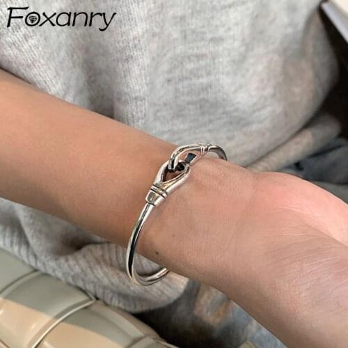 Foxanry 925 Sterling Silver Bracelet for Women New Trendy Punk Vintage Creative Design Handmade Hook Party Jewelry Couples Gifts