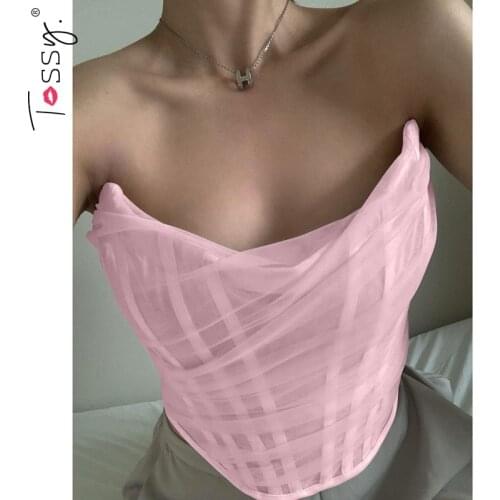 Tossy Mesh Bustier Corset Tops For Women Vintage Bodycon Lace Crop Tank Top Sexy Party Strapless Bandeau Top To Wear Out Femme