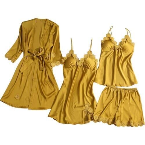 2020 Gold Velvet Robe & Gown Sets 3-6 Pieces Warm Winter Pajamas Sets Women Sexy Lace Robe Pajamas Sleepwear Nightwear Homewear