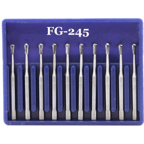 10pcs Dental Fissure Tungsten Steel Carbide Burs for High Speed Handpiece FG 245