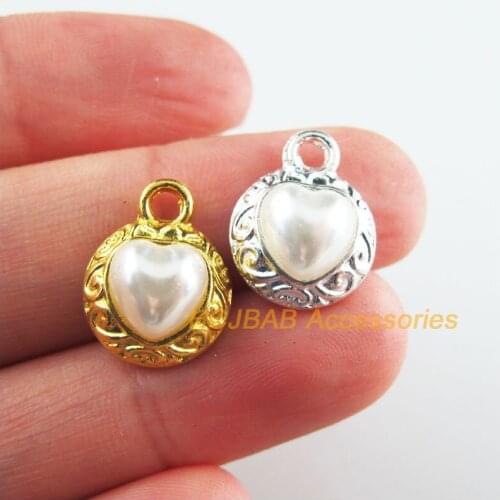 12Pcs Retro Gold Silver Plated White Acrylic Flower Heart Charms Pendants 12.5x16mm