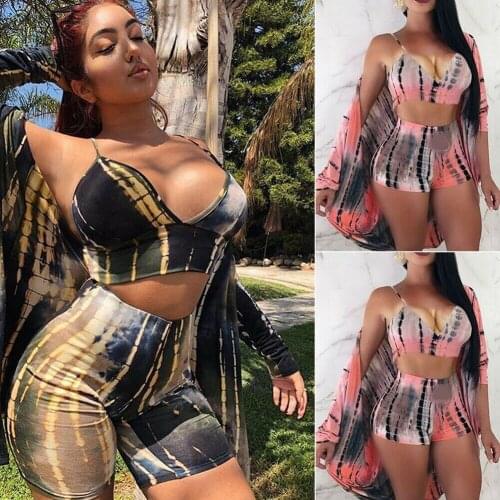 2PCS/set Womens Deep v neck Bra Crop Tops+ High Waist Elastic Shorts Bodycon Casual Outfit Sportswear Tracksuit