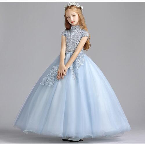 2019 New Arrival First Communion Dresses Ball Gown High Blue Grey Flower Girl Dress