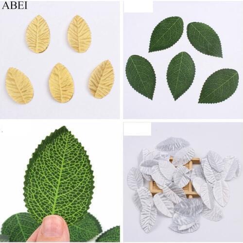 50pcs/lot Gold/Silver/Green Leaf Artificial Silk Flower Leaves For Scrapbook Wedding Party Decoration Fake Leaves DIY Wreath